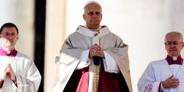 Pope Leo XIV celebrates a Mass for the Jubilee of Choirs, in Saint Peter's Square, at the Vatican, November 23, 2025.