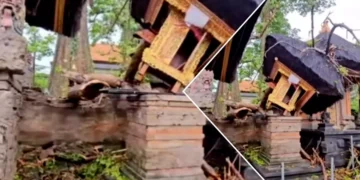 Bad Weather in Bali: Ancient Temple in Badung Damaged by Storm-Felled Tree