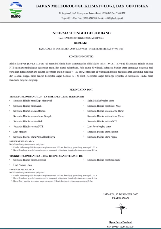 Bali Extreme Weather: BMKG Warns of Heavy Rain, Floods, and Landslides from December 11–18, 2025 39
Official letter from BMKG regarding information on wave height december 2025