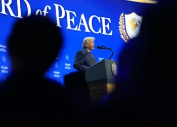 President Trump at the Board of Peace Charter announcement at the World Economic Forum, in Davos, Switzerland, last Thursday.Credit...Doug Mills/The New York Times