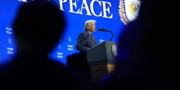 President Trump at the Board of Peace Charter announcement at the World Economic Forum, in Davos, Switzerland, last Thursday.Credit...Doug Mills/The New York Times
