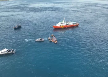 Drone photo of the process of finding the body of the Valencia coach in Padar waters, January 4, 2026