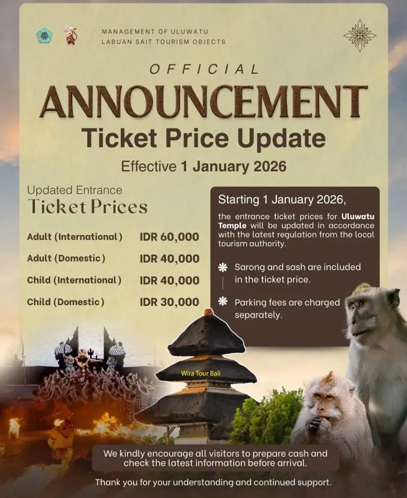 Uluwatu Temple 2026 Guide: Entry Fees, Kecak Dance Tickets, and Practical Tips for Visitors 38 Official Notification of the 2026 Uluwatu Entrance Ticket Price Increase Received by Hey Bali Team
