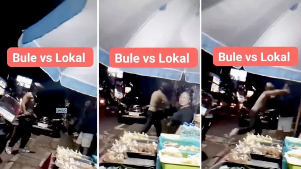 A screenshot of a viral video of a foreign national beating a local Balinese resident (Heybali / Ist)