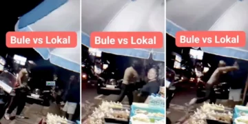 A screenshot of a viral video of a foreign national beating a local Balinese resident (Heybali / Ist)