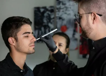 Illustration of a man undergoing cosmetic surgery