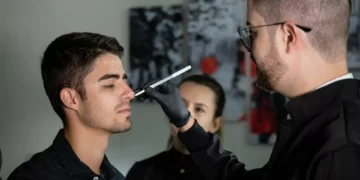 Illustration of a man undergoing cosmetic surgery