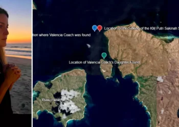 Foto kolase Istri Pelatih Valencia dan Koordinat kapal tenggelam dan ditemukannya 2 Jenasah di Labuan Bajo tragedi KM Putri Sakinah