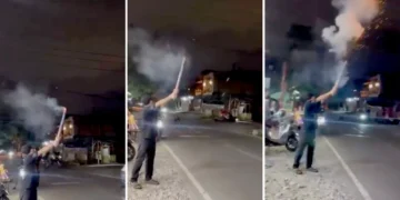 Screenshot of a video of a motorbike accident during New Year's Eve celebrations