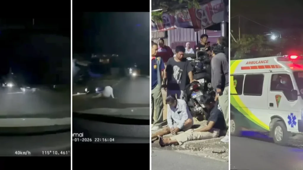 VIDEO: Nighttime Motorcycle Collision on Bali's Goa Gong Road a Stark Safety Reminder 2 Screenshot of a video of a motorcycle collision on Batu Gong Road, Bali, January 23, 2026 (Hey Bali)