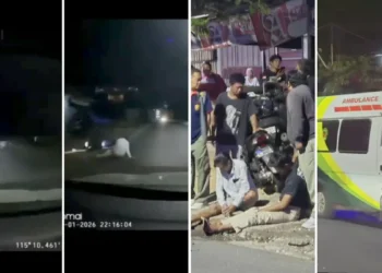 Screenshot of a video of a motorcycle collision on Batu Gong Road, Bali, January 23, 2026 (Hey Bali)
