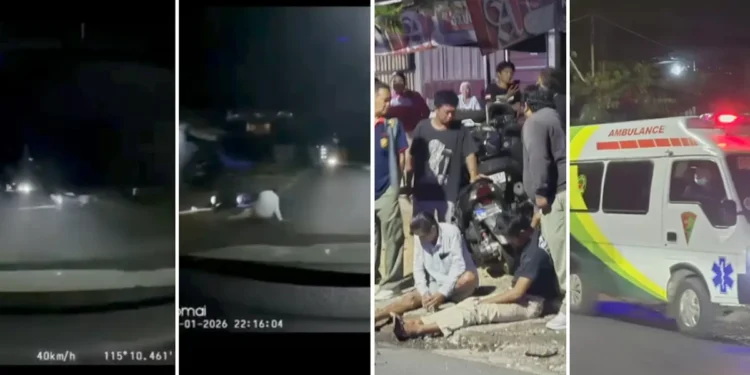 VIDEO: Nighttime Motorcycle Collision on Bali's Goa Gong Road a Stark Safety Reminder 37 Screenshot of a video of a motorcycle collision on Batu Gong Road, Bali, January 23, 2026 (Hey Bali)
