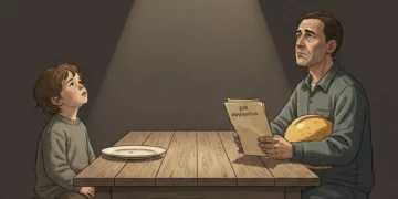 Illustration photo of a father looking for work and a child who is not attending or has dropped out of school and cannot eat because he has no money. (Hey Bali)