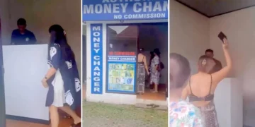 Viral Video Screenshot: Two tourists go on a rampage at a money changer in the Ubud area (Hey Bali)