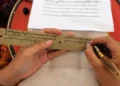 Photo of a person writing Balinese script on a palm leaf (Antara/Nyoman Hendra Wibowo)