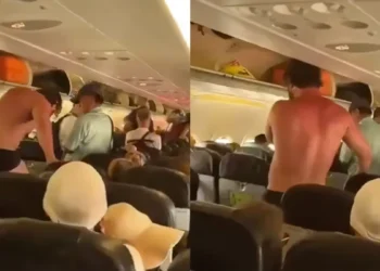 Russian tourist nearly naked on AirAsia flight (Screenshot)