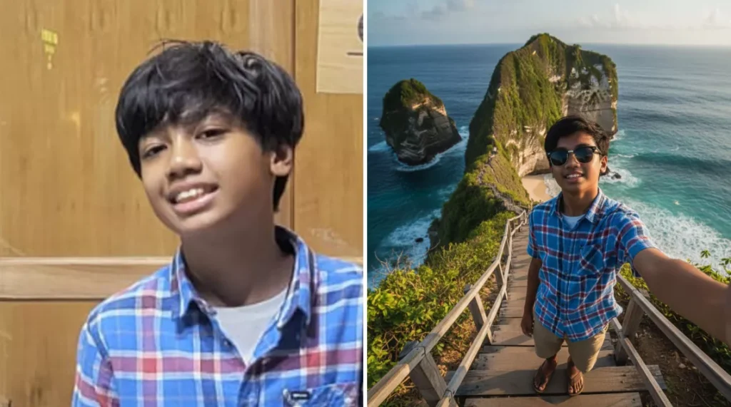 How to Create Cinematic Kelingking Beach Photos With AI (5 Ready-to-Use Prompts) 40 AI-generated photo results with a prompt for solo male. Left is the before and right is the after (Heybali)