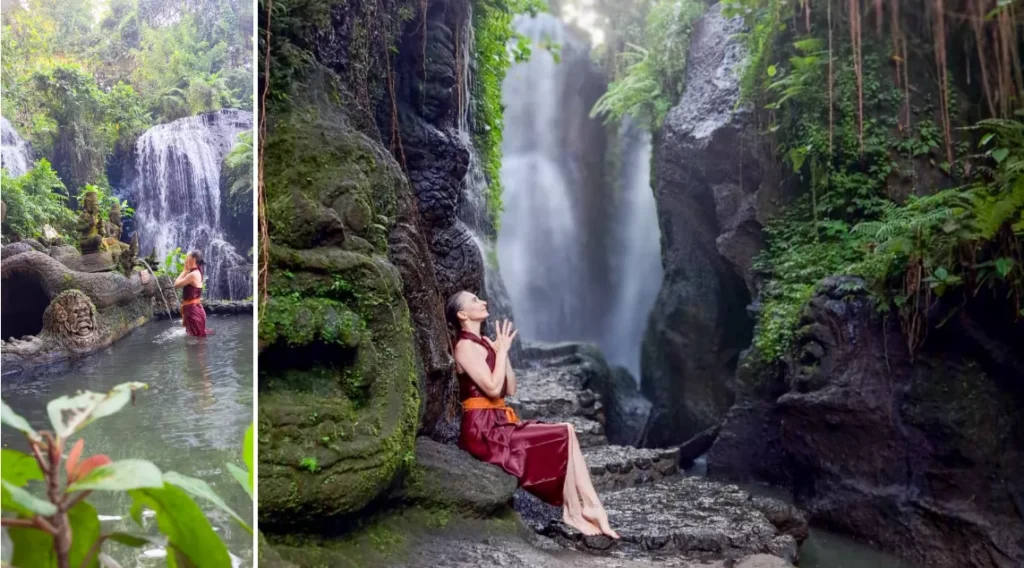 Photo of a tourist carrying out the purification process or what is known as Melukat in Beji Park (IST)