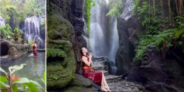 Photo of a tourist carrying out the purification process or what is known as Melukat in Beji Park (IST)