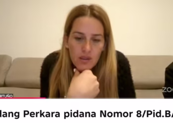She Survived. Her Family Didn’t: Wife of Valencia Coach Testifies in Court Over Komodo Boat Tragedy 45 Andrea Ortuno, wife of Fernando Martin Carreras, a victim of the KM Putri Sakinah sinking, in court via Zoom (Hey Bali/ IST)