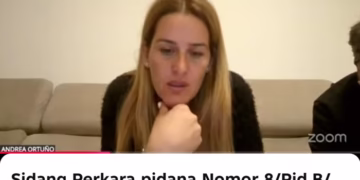 She Survived. Her Family Didn’t: Wife of Valencia Coach Testifies in Court Over Komodo Boat Tragedy 6 Andrea Ortuno, wife of Fernando Martin Carreras, a victim of the KM Putri Sakinah sinking, in court via Zoom (Hey Bali/ IST)