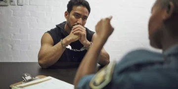 This illustration shows a criminal being interrogated by the police, illustrating the level of crime involving foreign nationals in Bali (Freepik).