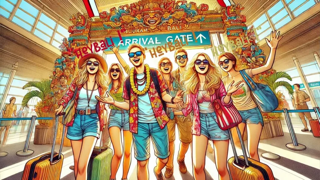 When the Sky Closes, Bali Feels It: Inside the Island’s Fragile Dependence on a Turbulent World 38
AI-generated illustration depicting young Australian tourists arriving in Bali (Hey Bali)