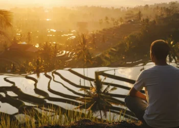 Illustration photo of a tourist looking at a stretch of rice fields and intending to buy land in Bali (Freepik)