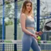 Illustration photo of a Caucasian woman posing on a Padel court while holding a padel ball and racket (Pexels)