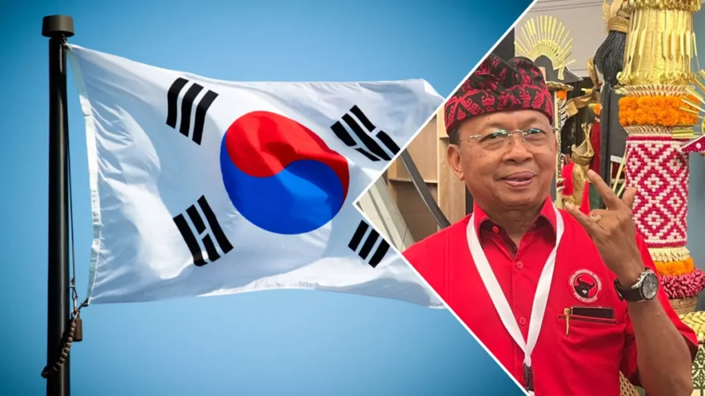 Photo Collage of the South Korean Flag and Bali Governor I Wayan Koster (Ist)