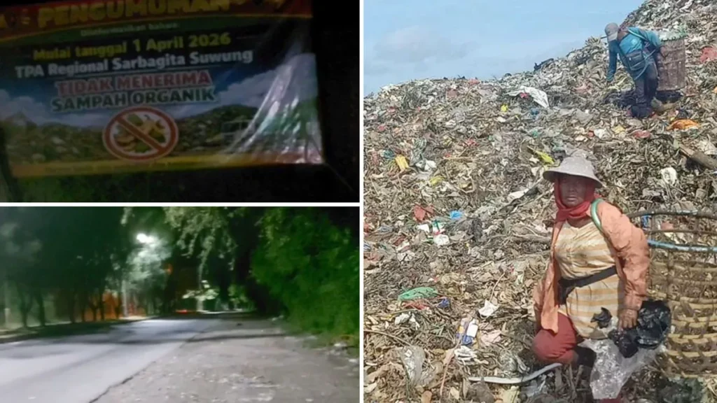 Collage Photo of Suwung Bali Landfill and the quiet activity at the Suwung entrance on April 1, 2026 at 00.00 WITA (Hey Bali)