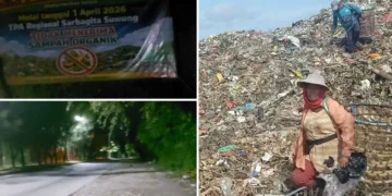 Collage Photo of Suwung Bali Landfill and the quiet activity at the Suwung entrance on April 1, 2026 at 00.00 WITA (Hey Bali)