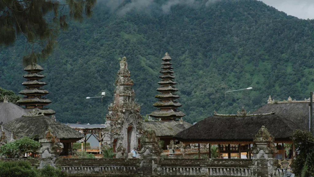 Illustration of Temples and Tall Buildings in Bali