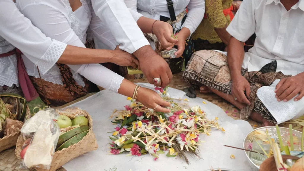 Most Visitors Think Galungan Is One Holiday. Bali's Ancient Texts Say There Are Three. 40 Balinese Hindu families prepare traditional flower and leaf offerings ahead of Galungan ceremonies, one of Bali's most important religious celebrations honoring the triumph of good over evil.