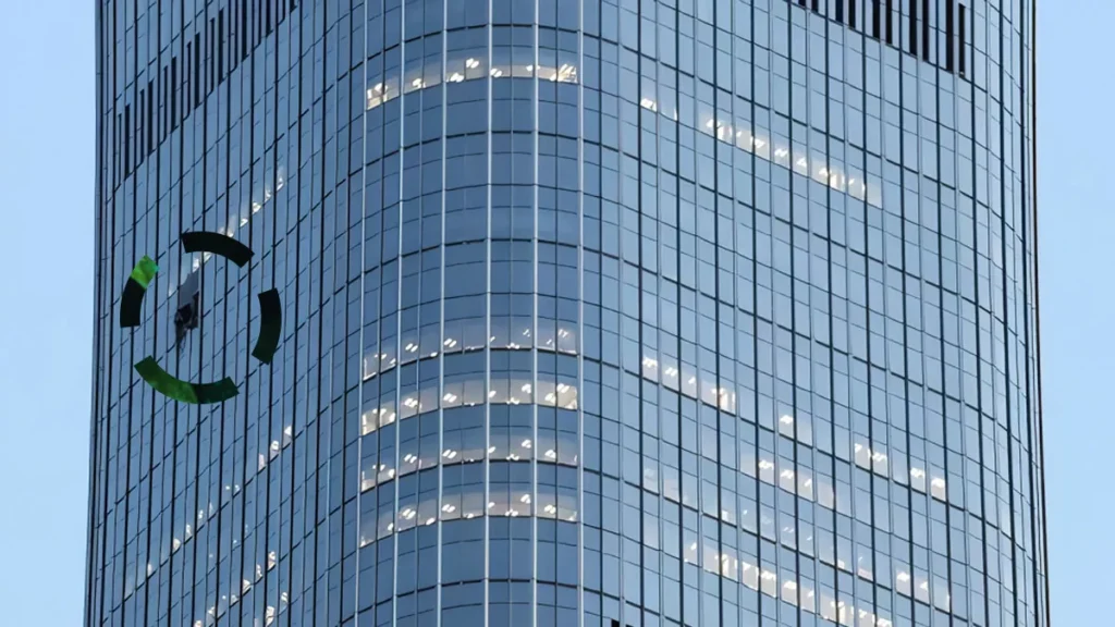 View of the Chinese skyscraper struck by a plane. Photo: REUTERS/Maxim Shemetov