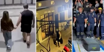 CCTV footage, airport surveillance, and police officers handling evidence in the investigation involving an Australian suspect arrested in Thailand after a teenager's body was found in a suitcase.