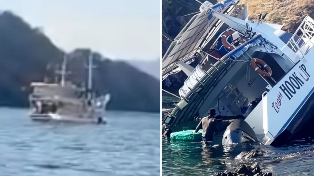 Two Tourist Boats Strike Coral Reefs in Komodo National Park on the Same Day 1 Photo collage of two ships that sank on the same day in Labuan Bajo (Source: Internet)