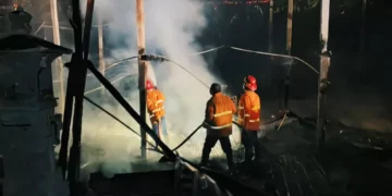 Photo: Firefighters extinguish a fire at a chicken coop in Sangkan Gunung Village, Sidemen District, Karangasem, on Sunday (July 5, 2026). (Photo: I Wayan Selamat Juniasa/detikBali)