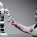 An illustrative photo of a young girl interested in learning about technology and AI through robotics.