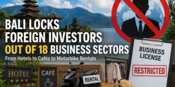 Bali foreign investment restrictions affecting hotels, cafés, motorbike rentals, and 18 business sectors under new OSS licensing policy.