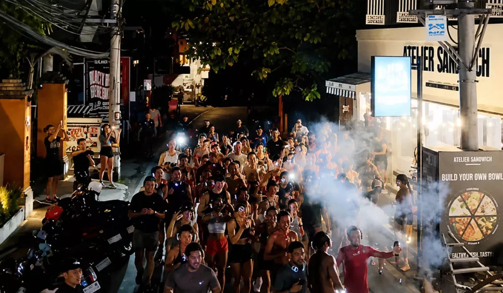 Photo: The Bali Silent Disco running event, which was allegedly discriminatory against locals. (Instagram entourage.bali)