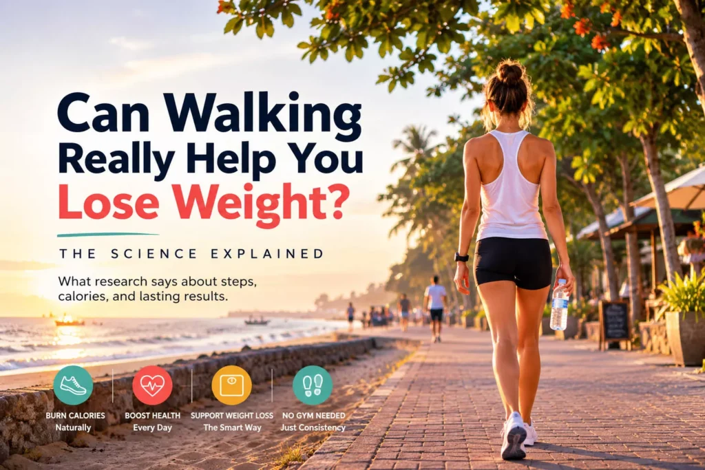Can Walking Really Help You Lose Weight? The Science Explained 6 Illustrative photo of a tourist walking in Sanur, Bali (AI-generated)