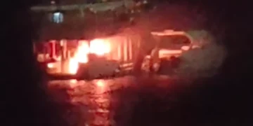 Photo: Screenshot of the *Somerdive* phinisi boat on fire in the waters off Labuan Bajo, West Manggarai, early Tuesday morning (July 14, 2026).