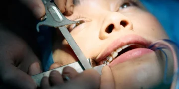 Close-up of tooth-in-eye surgery to implant an artificial cornea and restore vision after corneal blindness.