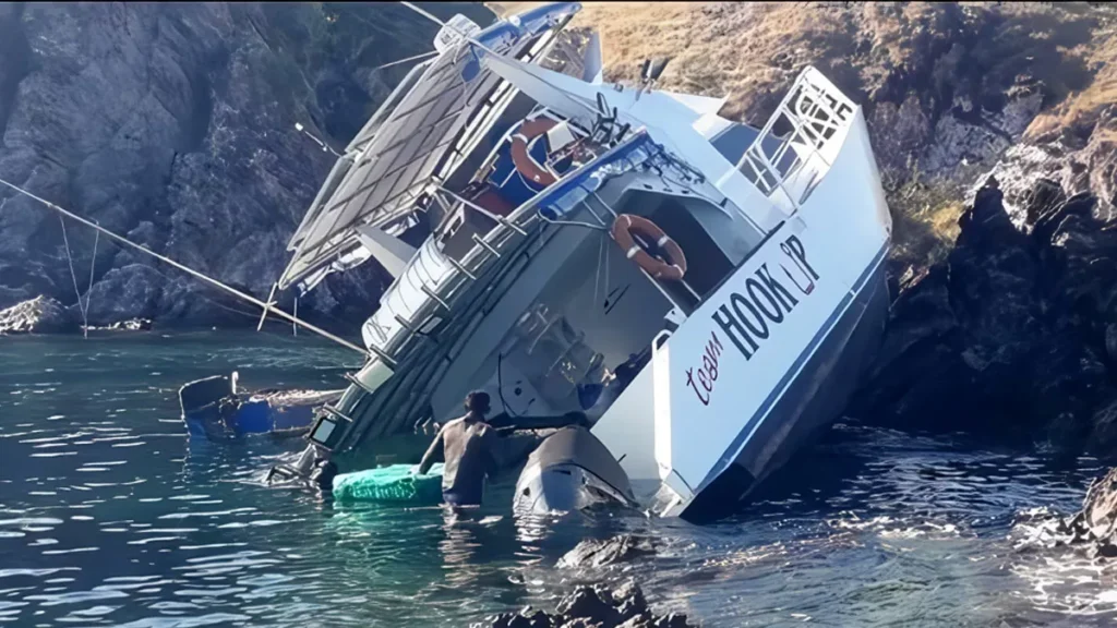 Photo: The speedboat *Hook Up* struck a reef in the waters off Bidadari Island, Labuan Bajo, West Manggarai, East Nusa Tenggara (NTT), on Saturday (July 11, 2026). (Courtesy)