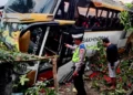 Photo: The condition of the bus involved in an accident on the Denpasar-Gilimanuk Road (KM 104-105), Banjar Munduk Ranti, Tuwed Village, Melaya District, Jembrana Regency, Bali, on Tuesday (July 21, 2026). (Courtesy of Jembrana Police)