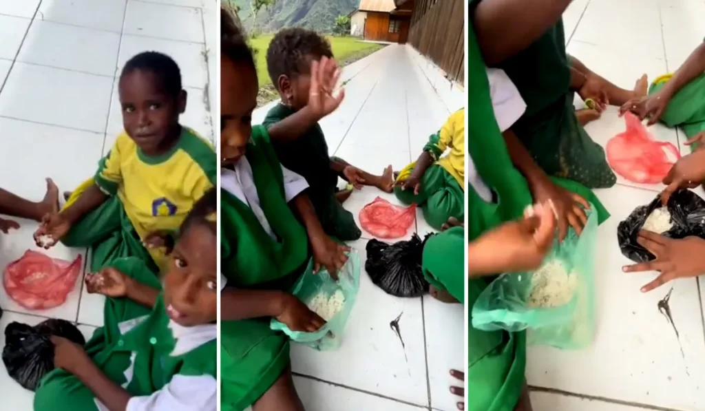 Papua children viral video rice