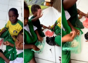 Papua children viral video rice