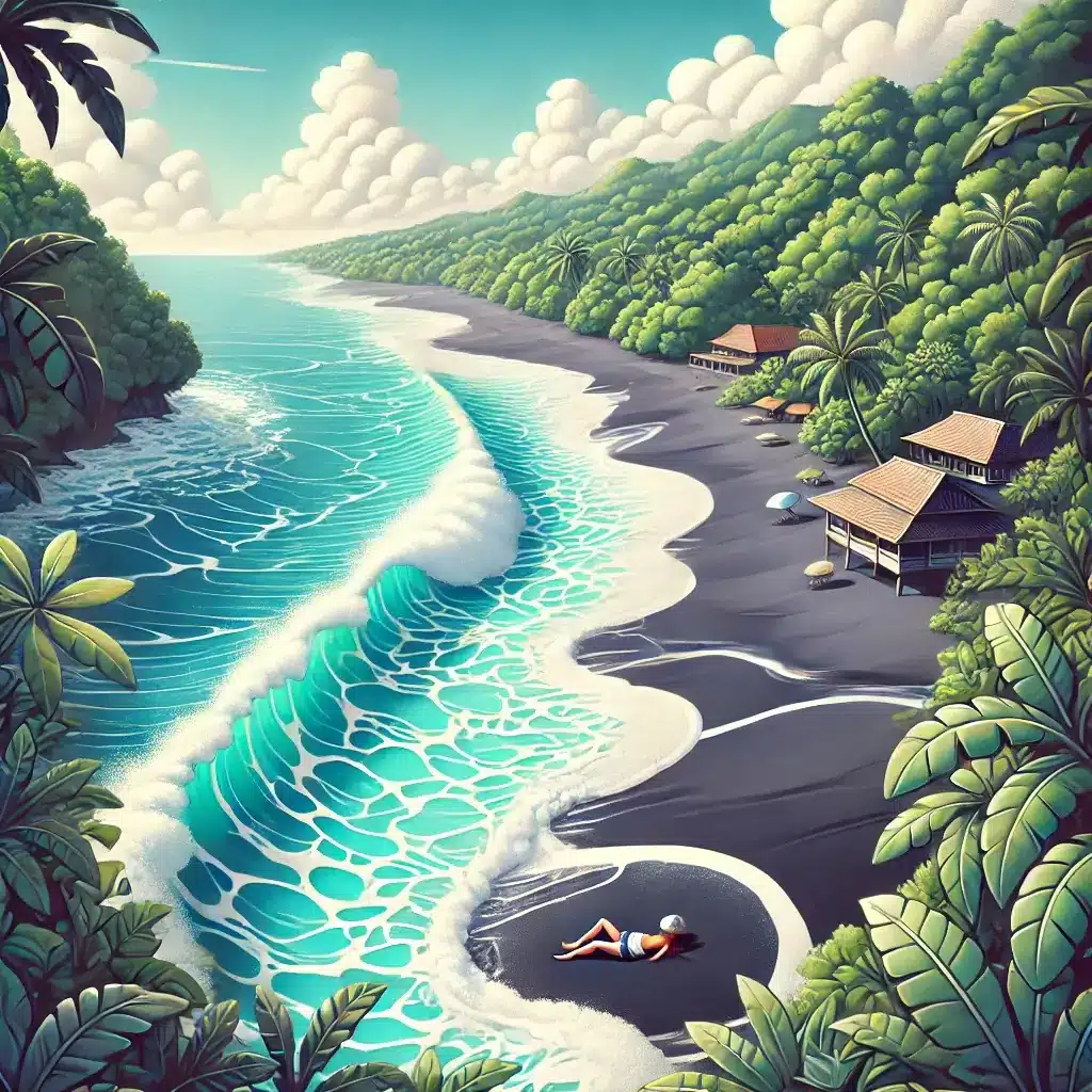 Illustration of Black Sand Beach Bali