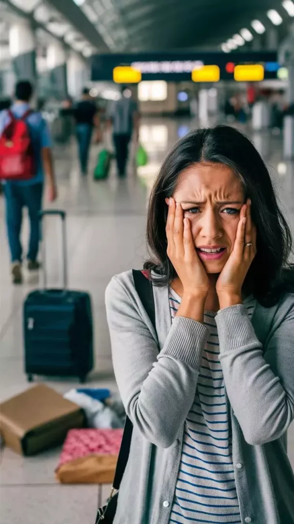 Photo of a female tourist who looks panicked and looks stressed at the Bali airport. - Bali Survival Guide